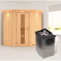 Sauna traditionnel d'angle TAURIN - poêle avec contrôle intégré - porte à économie d'énergie KARIBU
