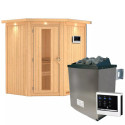 Sauna traditionnel d'angle TAURIN - poêle avec contrôle externe - porte à économie d'énergie KARIBU