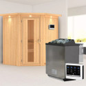 Sauna traditionnel d'angle TAURIN - avec poêle Easy Bio 9000W - porte à économie d'énergie KARIBU