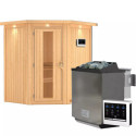 Sauna traditionnel d'angle TAURIN - avec poêle Easy Bio 9000W - porte à économie d'énergie KARIBU