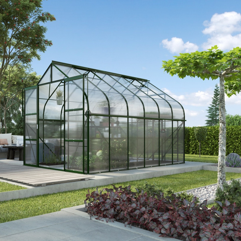 Serre de jardin Diana 9,9m² en aluminium émeraude et panneaux de polycarbonate 4mm - Vitavia