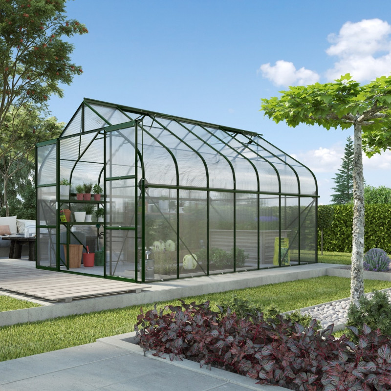 Serre de jardin Diana 11,5m² en aluminium émeraude et panneaux de polycarbonate 4mm - Vitavia
