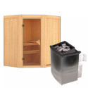 Sauna traditionnel d'angle TAURIN - poêle avec contrôle intégré - avec porte classique KARIBU