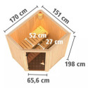 Sauna traditionnel d'angle TAURIN - poêle avec contrôle externe - avec porte classique KARIBU