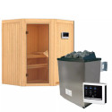 Sauna traditionnel d'angle TAURIN - poêle avec contrôle externe - avec porte classique KARIBU