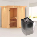 Sauna traditionnel d'angle TAURIN - poêle avec contrôle intégré - porte classique KARIBU