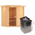 Sauna traditionnel d'angle TAURIN - poêle avec contrôle intégré - porte classique KARIBU