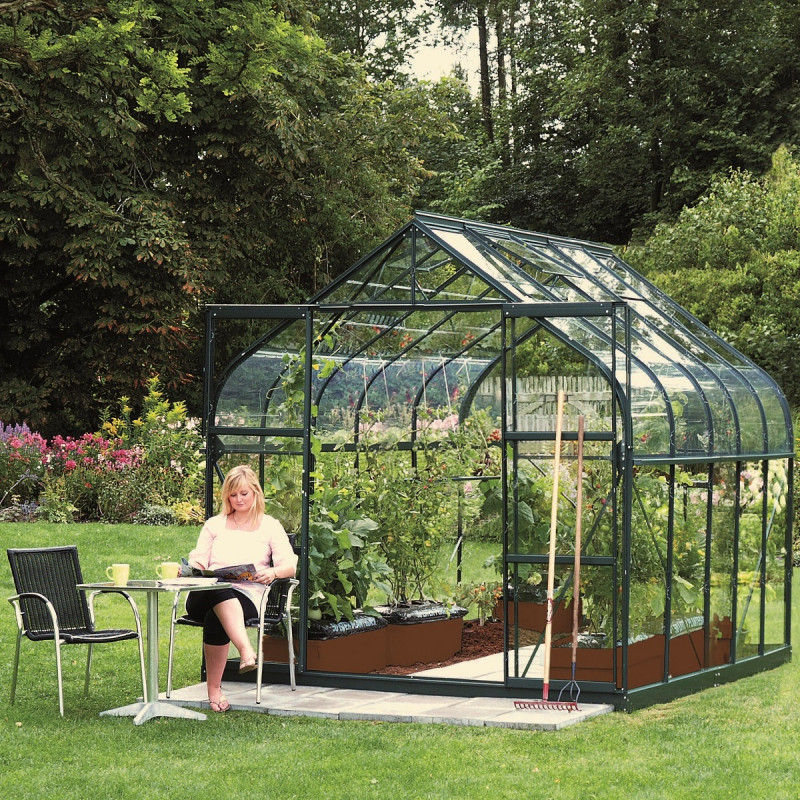 Serre de jardin Diana 8,3m² en aluminium émeraude et verre de sécurité 3mm - Vitavia