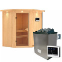 Sauna traditionnel d'angle TAURIN - poêle avec contrôle externe - porte classique KARIBU