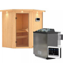 Sauna traditionnel d'angle TAURIN avec poêle Easy Bio 9000W - porte classique KARIBU