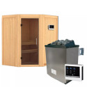 Sauna traditionnel d'angle TAURIN - poêle avec contrôle externe - porte moderne KARIBU