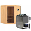 Sauna traditionnel d'angle TAURIN avec poêle Easy Bio 9000W - porte moderne KARIBU