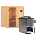 Sauna traditionnel d'angle TAURIN 2 à 3 places 68mm avec poêle Easy Bio 9000W - porte en verre clair - KARIBU