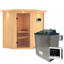 Sauna traditionnel d'angle TAURIN 2 à 3 places 68mm - poêle avec contrôle externe avec couronne - KARIBU