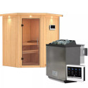 Sauna traditionnel d'angle TAURIN 2 à 3 places 68mm avec poêle Easy Bio 9000W avec couronne - KARIBU