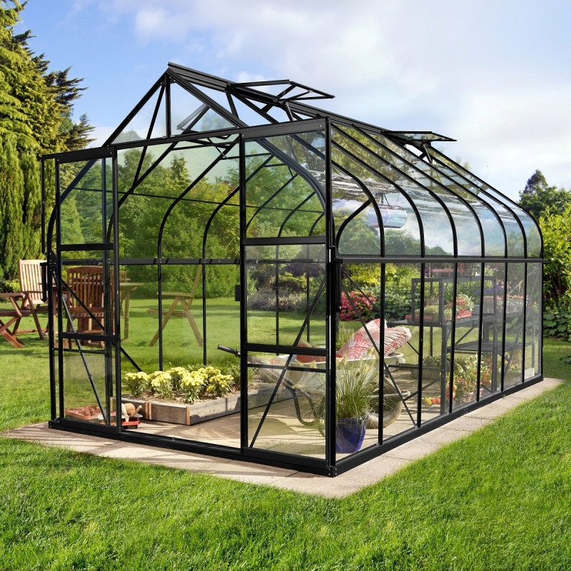 Serre de jardin Diana 11,5m² en aluminium noir et verre de sécurité 3mm - Vitavia