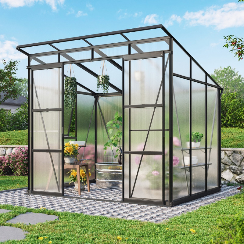 Serre de jardin Playa 5,9m² en aluminium noir et polycarbonate 6mm - Vitavia