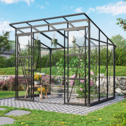 Serre de jardin Playa 5,9m² en aluminium noir et vitrage combiné - Vitavia