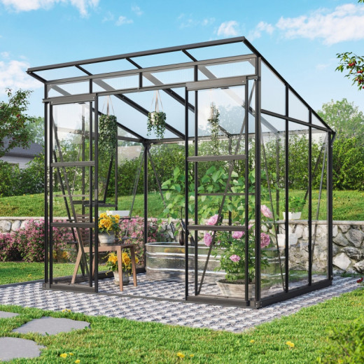 Serre de jardin Playa 5,9m² en aluminium noir et vitrage combiné - Vitavia