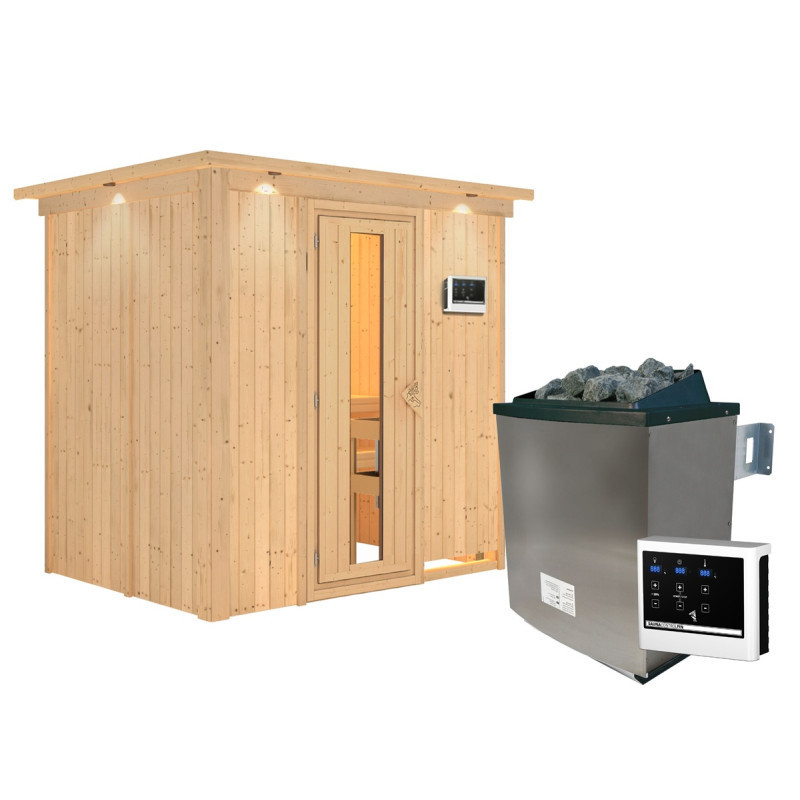 Sauna traditionnel BODIN - poêle 9000W ctrl externe et couronne - KARIBU
