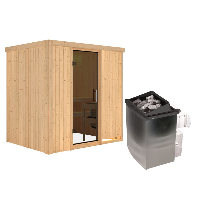 Sauna traditionnel BODIN - poêle 9000W ctrl intégré sans couronne - KARIBU