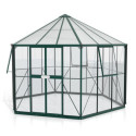 Serre de jardin hexagonale Hera 9m² en aluminium émeraude et vitrage combiné - Vitavia