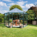 Serre de jardin hexagonale Hera 9m² en aluminium émeraude et vitrage combiné - Vitavia