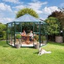 Serre de jardin hexagonale Hera 9m² en aluminium émeraude et vitrage combiné - Vitavia