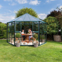 Serre de jardin hexagonale Hera 9m² en aluminium émeraude et vitrage combiné - Vitavia