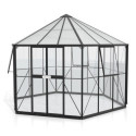Serre de jardin hexagonale Hera 9m² en aluminium noir et vitrage combiné - Vitavia