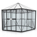 Serre de jardin hexagonale Hera 9m² en aluminium noir et vitrage combiné - Vitavia