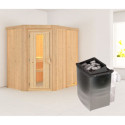 Sauna traditionnel d'angle CARIN - poêle 9000W ctrl intégré sans couronne - KARIBU