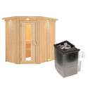 Sauna traditionnel d'angle CARIN - poêle 9000W ctrl intégré et couronne - KARIBU