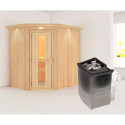 Sauna traditionnel d'angle CARIN - poêle 9000W ctrl intégré et couronne - KARIBU