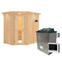 Sauna traditionnel d'angle CARIN - poêle 9000W ctrl externe et couronne - KARIBU