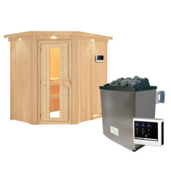 Sauna traditionnel d'angle CARIN - poêle 9000W ctrl externe et couronne - KARIBU