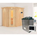 Sauna traditionnel d'angle CARIN - poêle 9000W ctrl externe et couronne - KARIBU