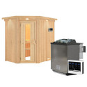 Sauna traditionnel d'angle CARIN - poêle Easy Bio 9000W et couronne - KARIBU