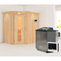 Sauna traditionnel d'angle CARIN - poêle Easy Bio 9000W et couronne - KARIBU