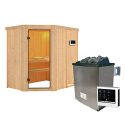 Sauna traditionnel d'angle CARIN - poêle ctrl externe sans couronne - KARIBU