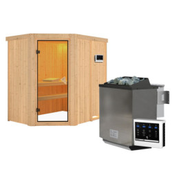Sauna traditionnel d'angle CARIN - poêle Easy Bio 9000W sans couronne - KARIBU