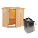 Sauna traditionnel d'angle CARIN - poêle 9000W ctrl intégré et couronne - KARIBU