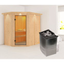 Sauna traditionnel d'angle CARIN - poêle 9000W ctrl intégré et couronne - KARIBU