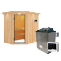 Sauna traditionnel d'angle CARIN - poêle 9000W ctrl externe et couronne - KARIBU