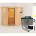Sauna traditionnel d'angle CARIN - poêle 9000W ctrl externe et couronne - KARIBU