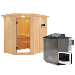 Sauna traditionnel d'angle CARIN - poêle Easy Bio 9000W et couronne - KARIBU