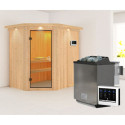 Sauna traditionnel d'angle CARIN - poêle Easy Bio 9000W et couronne - KARIBU