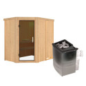 Sauna traditionnel d'angle CARIN - poêle 9000W ctrl intégré sans couronne - KARIBU