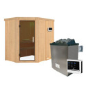 Sauna traditionnel d'angle CARIN - poêle 9000W ctrl externe sans couronne - KARIBU
