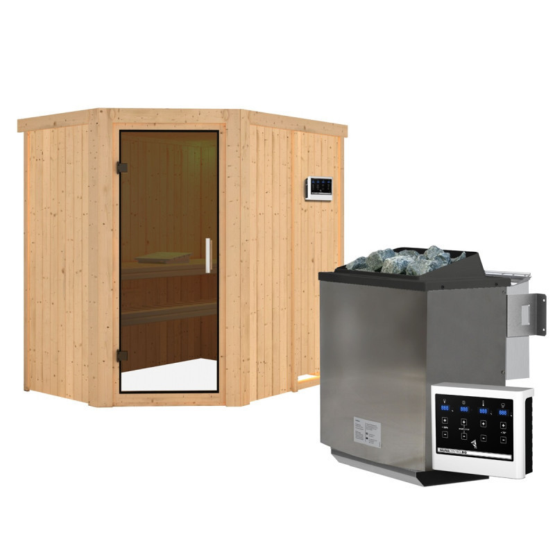 Sauna traditionnel d'angle CARIN - poêle Easy Bio sans couronne - KARIBU